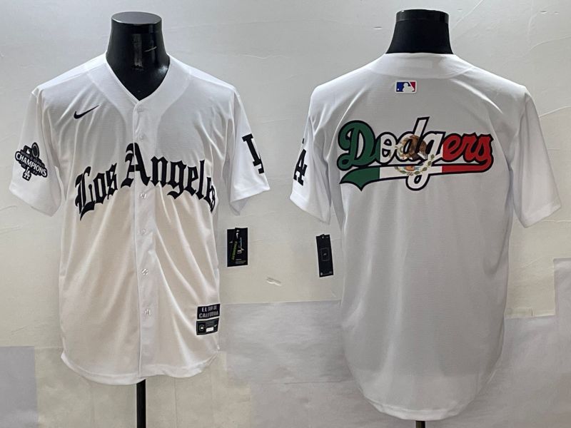 Men Los Angeles Dodgers Blank White Five generations Joint Name 2025 Nike MLB Jersey style 42->los angeles dodgers->MLB Jersey